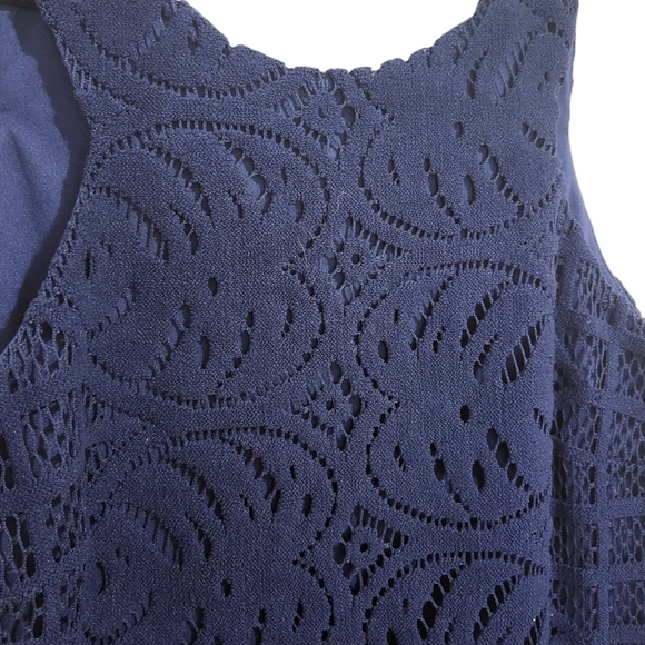 Lilly Pulitzer Mango Shift Dress True Navy Leafy Palm Lace Size M Sleeveless - Picture 3 of 12